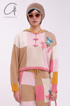 YANYAN KNITS Plaid Stand Collar Pullover YYK-YYW23-0172-PS Colorblock